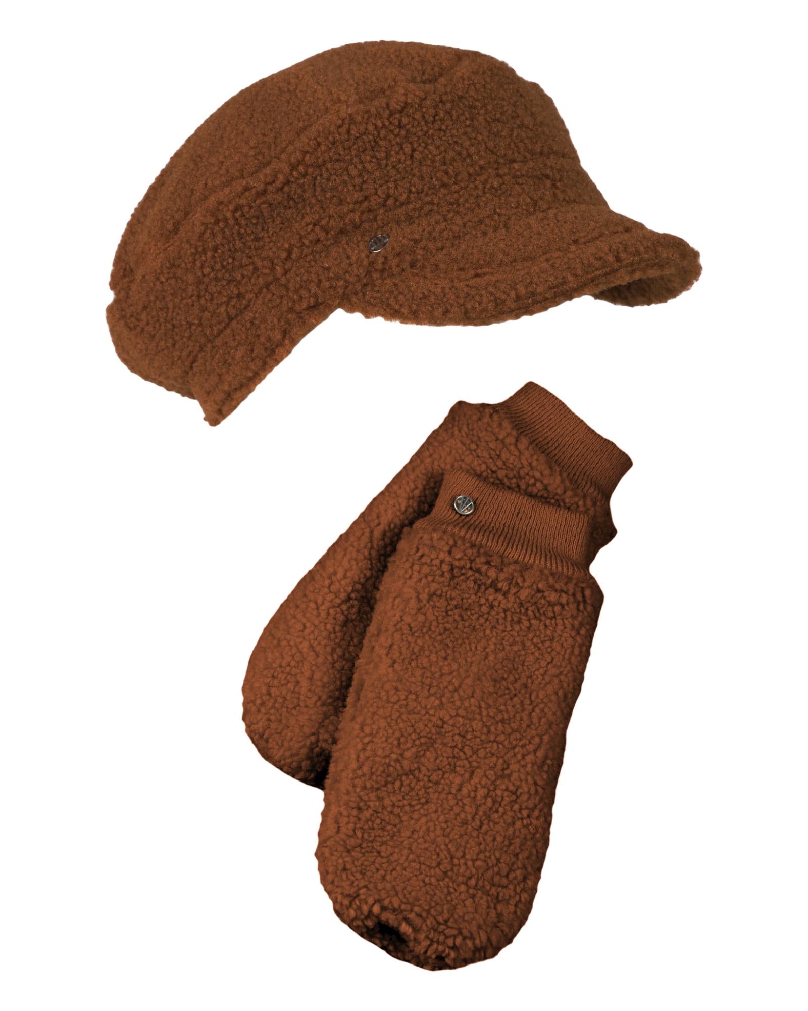 (image for) Sale Online Lammfell Imitation Kappe + Handschuh - Braun